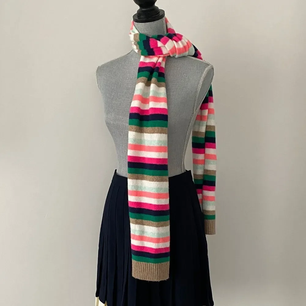 J. Crew Factory Extra Soft Yarn Striped Scarf Long Multicolor Colorful Preppy